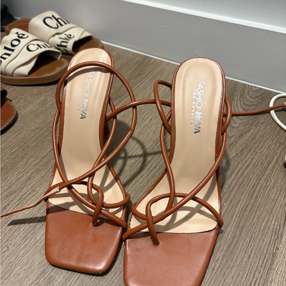 Fashion Nova Tan Strappy Heels